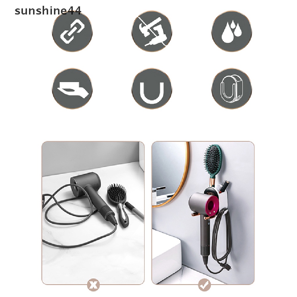 Sunshine Holder Hair Dryer Tempel Dinding Dapat Dilipat Untuk Kamar Mandi