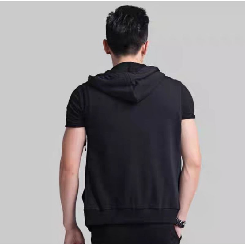 Rompi hoodie pria singlet gym zipper polos