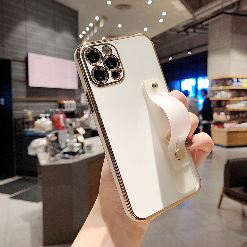 6D electroplating all-inclusive phone case dengan pergelangan tangan cocok untuk iPhone 12 / 12pro 12 mini iPhone 11/11 promax 7/8 / se iPhone 7plus / 8plus 6s / 6splus phone case