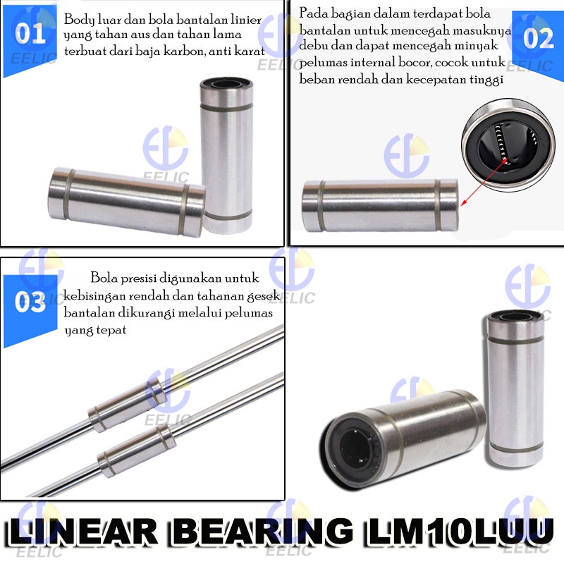 EELIC LIB-LM10LUU Linear bearing 10mm bola gerak linier bantalan bushing sparepart 3D printer