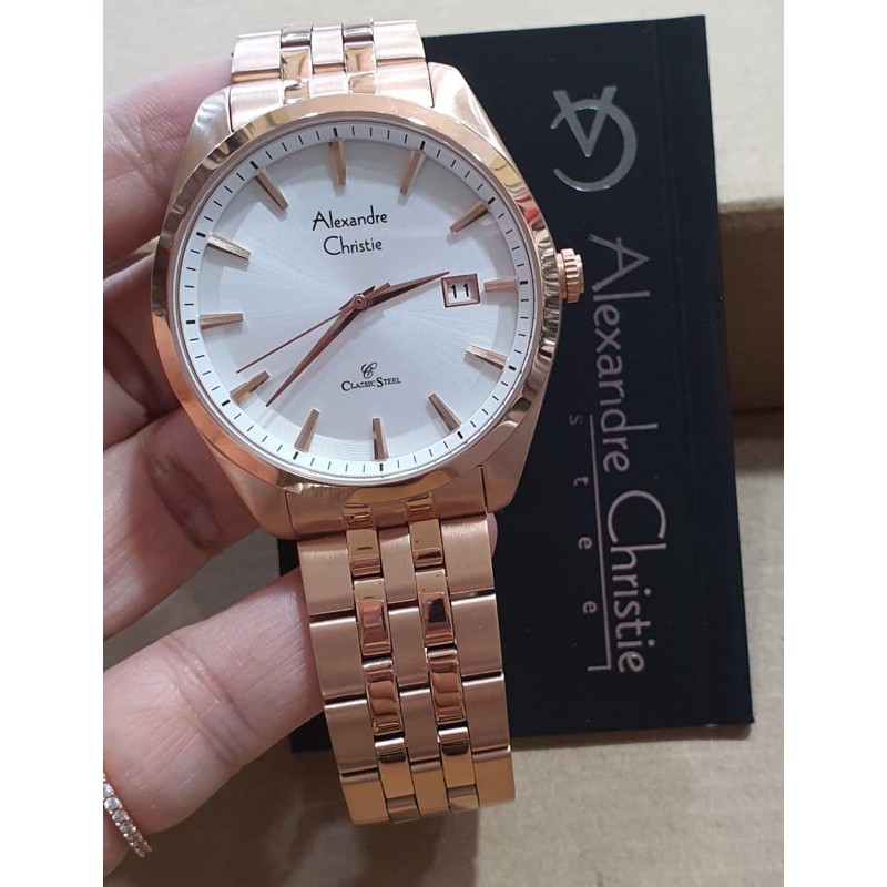 Jam Tangan Alexandre Christie Ac 8635 Original Rosegold Cowok