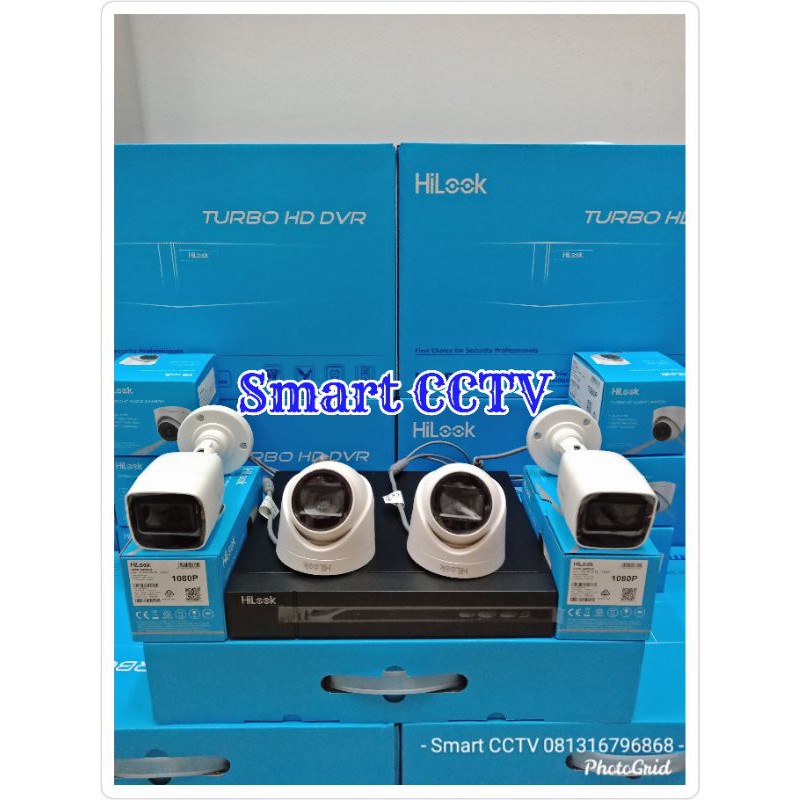 PAKET CCTV HILOOK 4CH 4 KAMERA 2MP BUILT IN AUDIO KOMPLIT