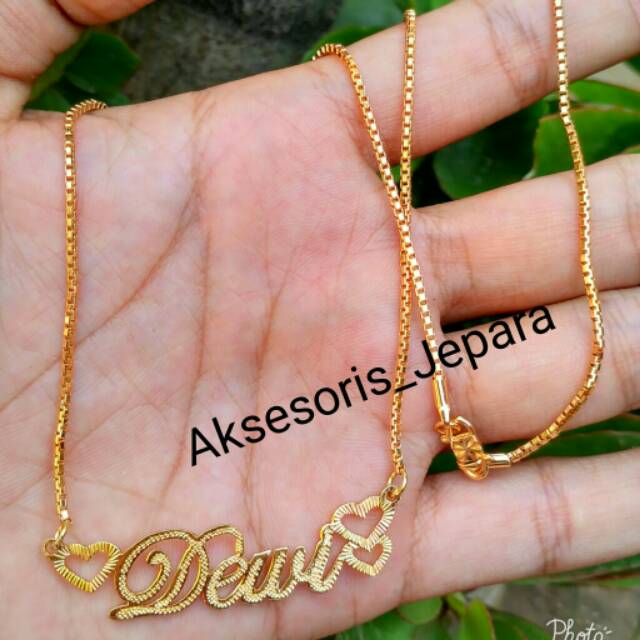 Kalung Nama Lapis Emas Kalung Ukir Nama Gold Kalung Nama Love Kalung Cewek Trendy Kado Ultah Pacar