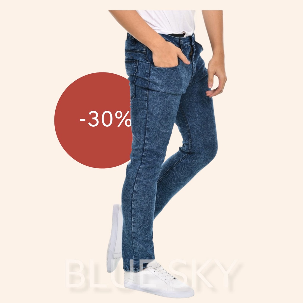 BLUE SKY STOREID/Celana Jeans Skinny Slimfit Standarslimfit Denim Pria  Black Blue Grey Sandwash Spray 27Samapi34