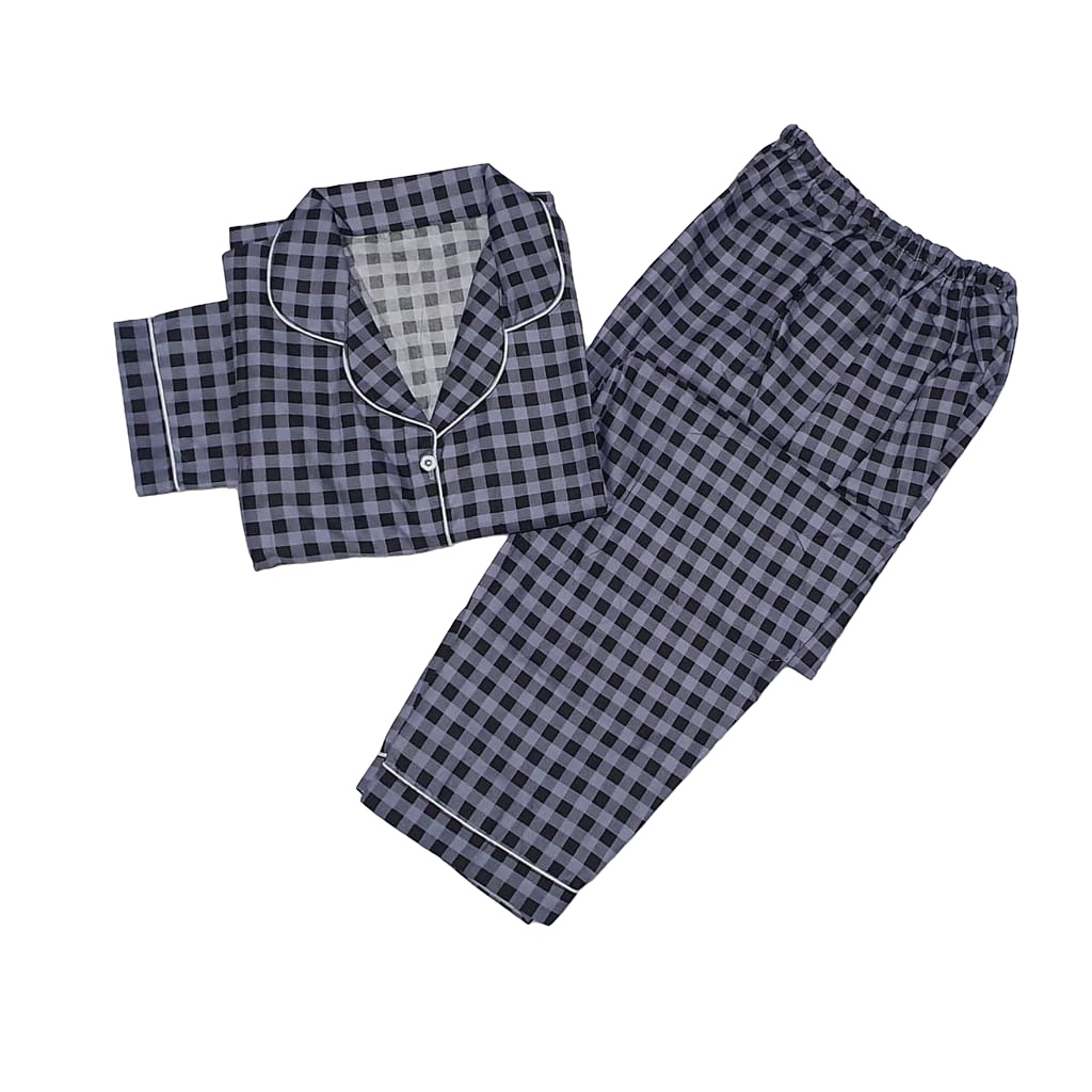 PIYAMA WANITA / BAJU TIDUR WANITA MOTIF LENGAN PANJANG MOTIF KOTAK PP-PP LUMINA GREY