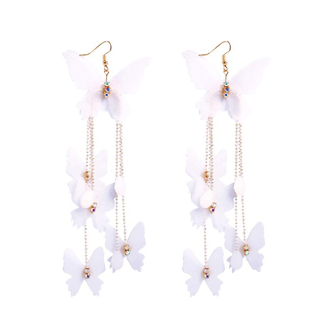 LRC Anting Gantung Fashion Gold Alloy Butterfly Tassel Earrings F72651