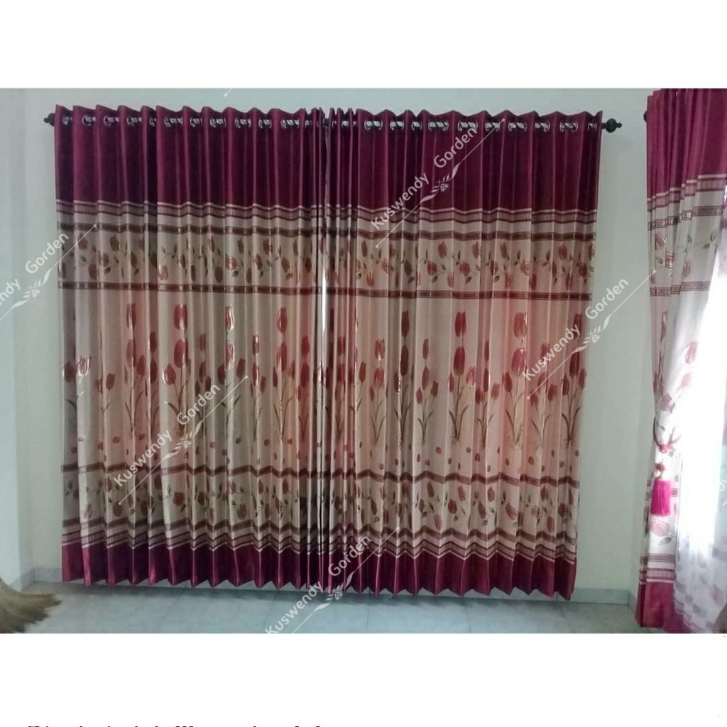 Gorden Blackout Bunga Tulip 200 x 250 cm Tinggi 2.5 meter Hordeng Jendela Pintu Tirai Minimalis