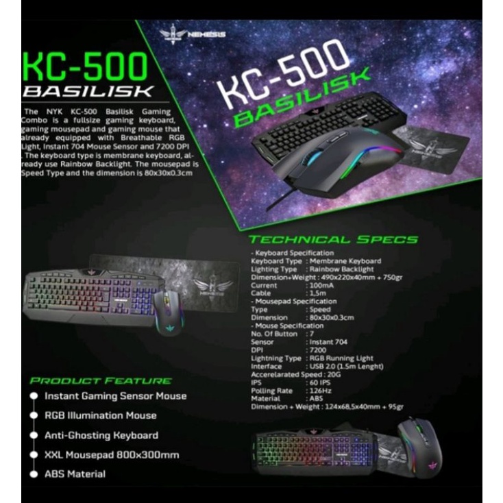 keyboard gaming combo NYK Kc 500 keyboard nemesis basillsk KC- 500