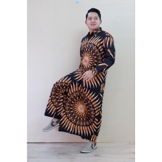 Kemeja Batik Pria Lengan Panjang Pendek Setelan Celana Sarung Cowok Dewasa Baju Lapisan Furing Halus