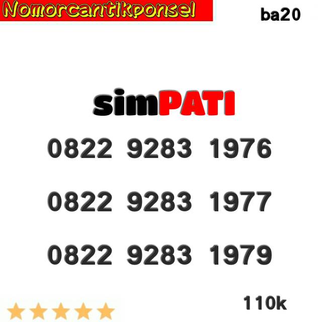 Nomor cantik simpati 0822 seri tahun 1976 1977 1979 rapi #ba20