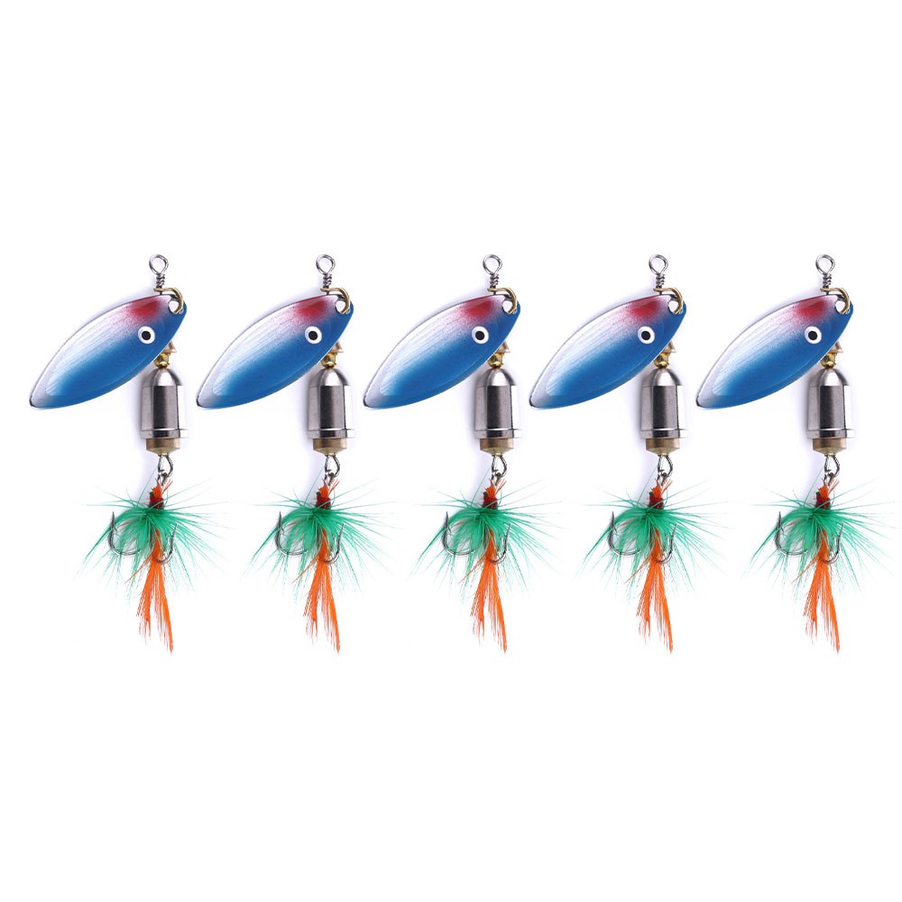 HENGJIA 1pcs 7.4g Spinner Bait umpan sequin payet pancing metal spoon Feather Hook fishing lure ikan bait bass