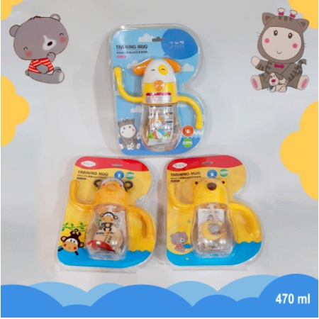 Pinkah Children's training animal waterbottles 330ml dan 470ml With Straw Kids TRITAN