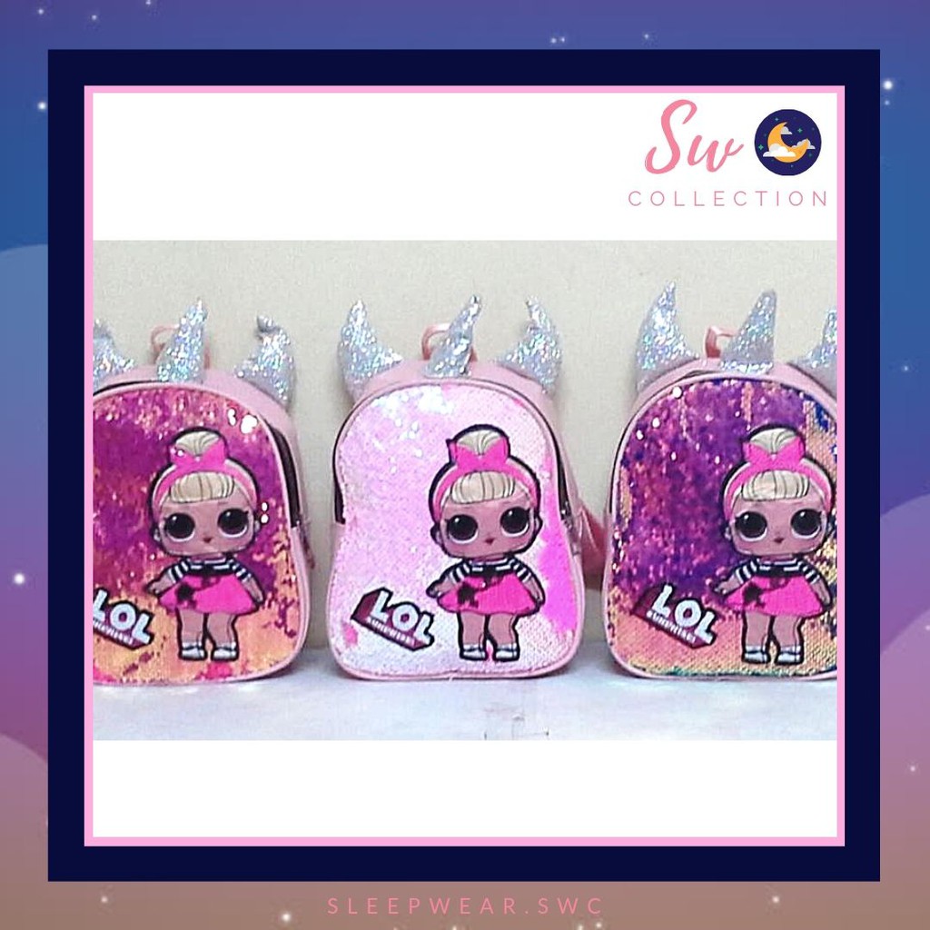 Tas LOL Sequin Tanduk LED / Tas Ransel LOL Tanduk Sequin LED / Backpack LOL Sequin LED