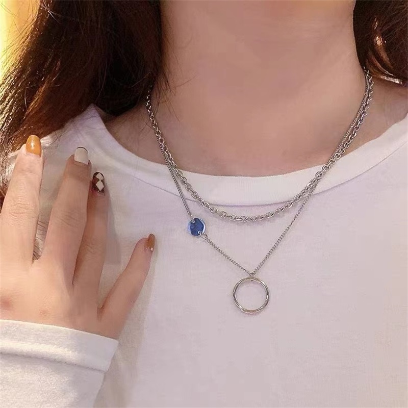 Kalung Rantai Model Double Layer Bahan Titanium Steel Untuk Sweater