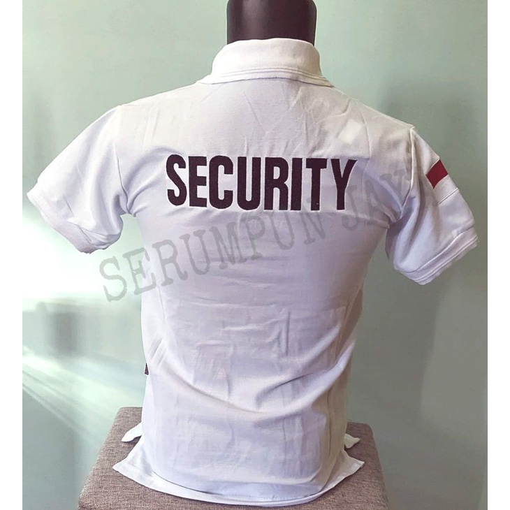 KAOS TBC SECURITY PUTIH LOGO KUNING - KAOS KERAH TBC SECURITY PUTIH FULL BORDIR