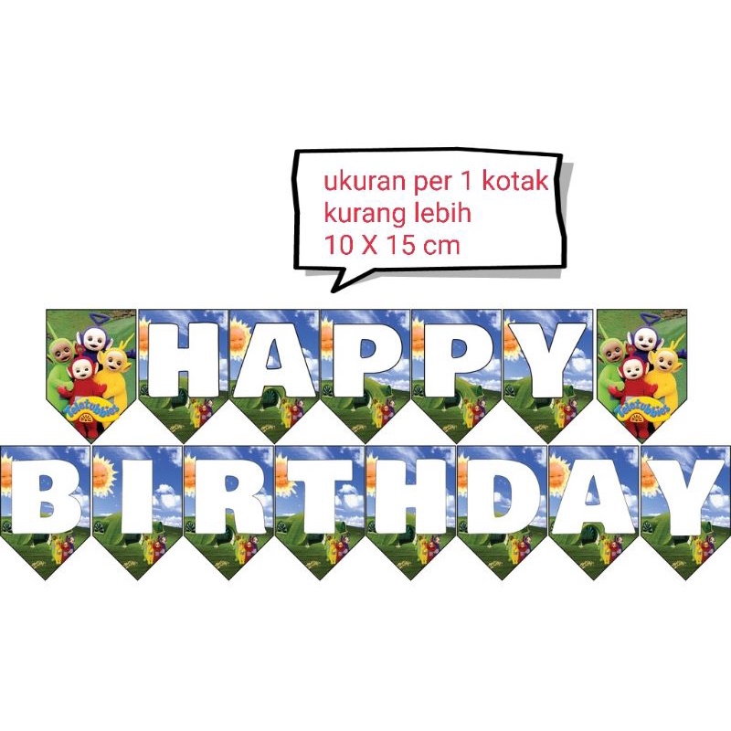 banner bunting garland flag tulisan happy birthday ulang tahun karakter teletabis teletubbies