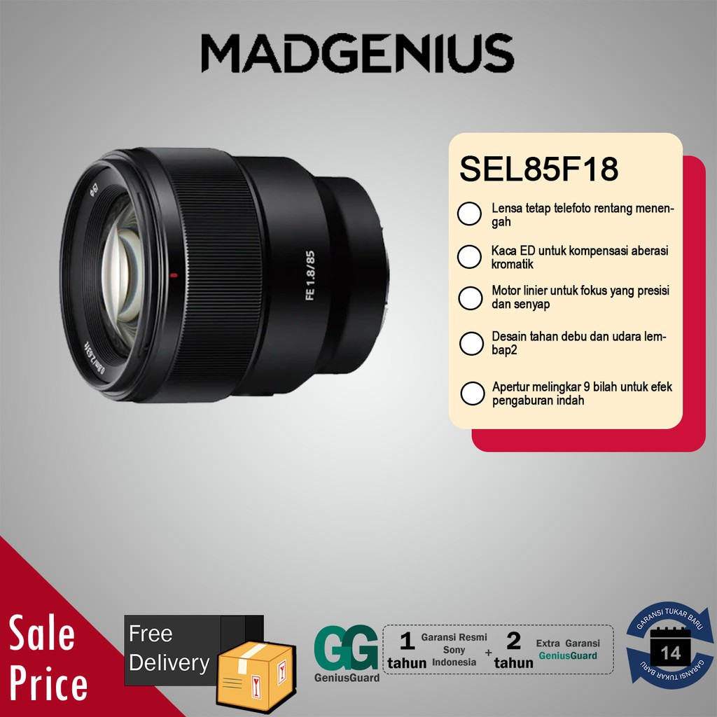 SONY FE 85mm F1.8 / Lensa Sony Fix 85mm / Lensa mid-telefoto / Lensa Kamera SEL85F18, Garansi RESMI