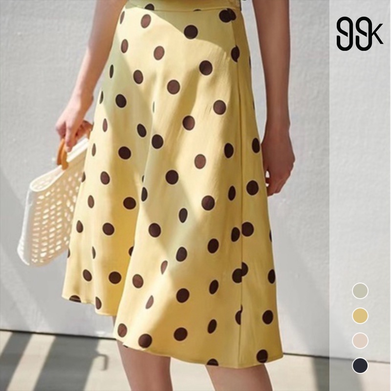 【SALE】Korean Midi Skirt Polka Vintage A-line  Rok Motif Polkadot 2167 (S/M/L)