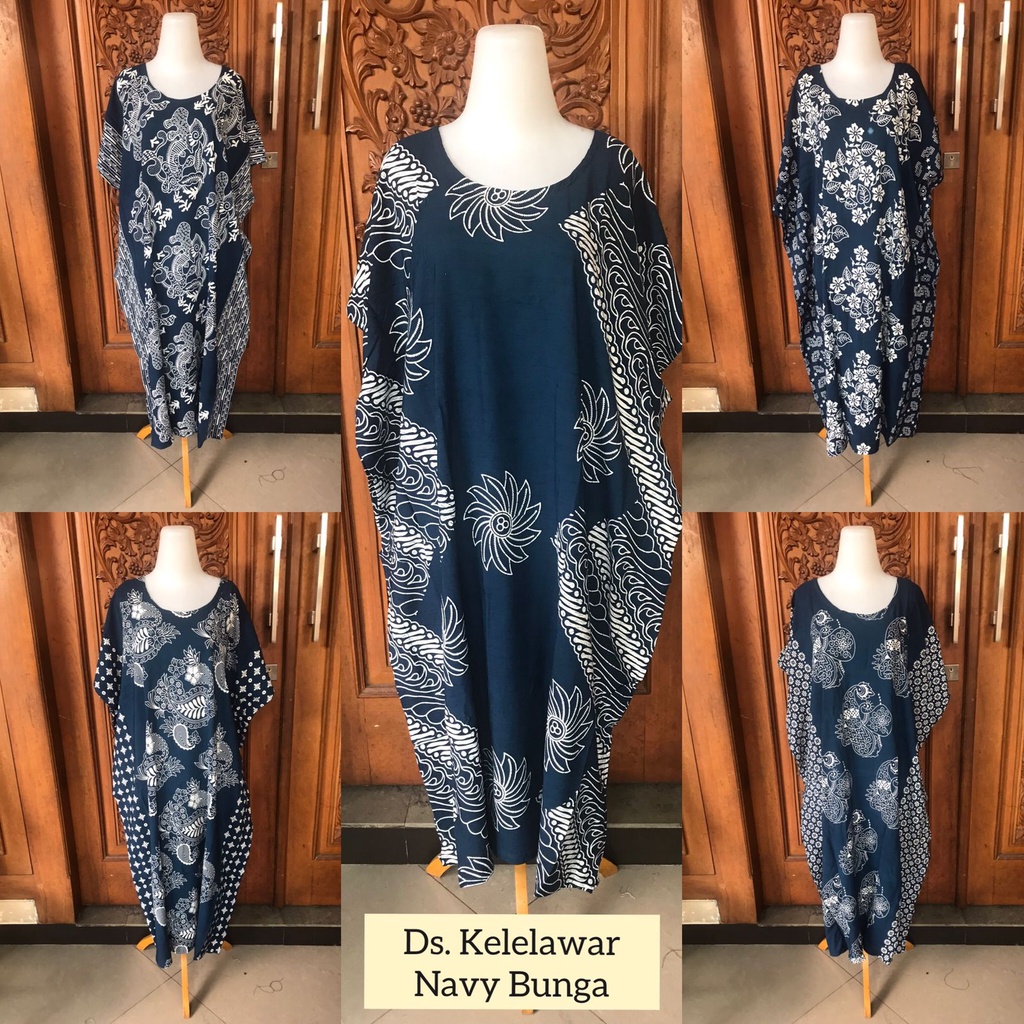 Daster Jumbo Kelelawar Kalong Lowo Batik Radian Solo Bahan Rayon Premium-NAVY BUNGA
