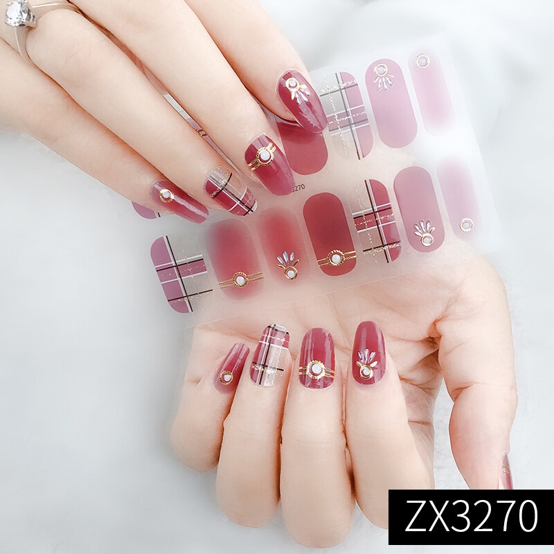 ZX 14Pcs/Set Stiker Kuku 3d Desain Bermotif High End Berlian Mutiara Permata Warna-Warni Untuk Tempel Tahan Air Tahan Lama Menicure Stickers Korea Self Adhesive Fashion Sticker kuku Full Aksesoris Dapat Kupas Mudah Digunakan Dan Dilepas Anti Air Nail Art