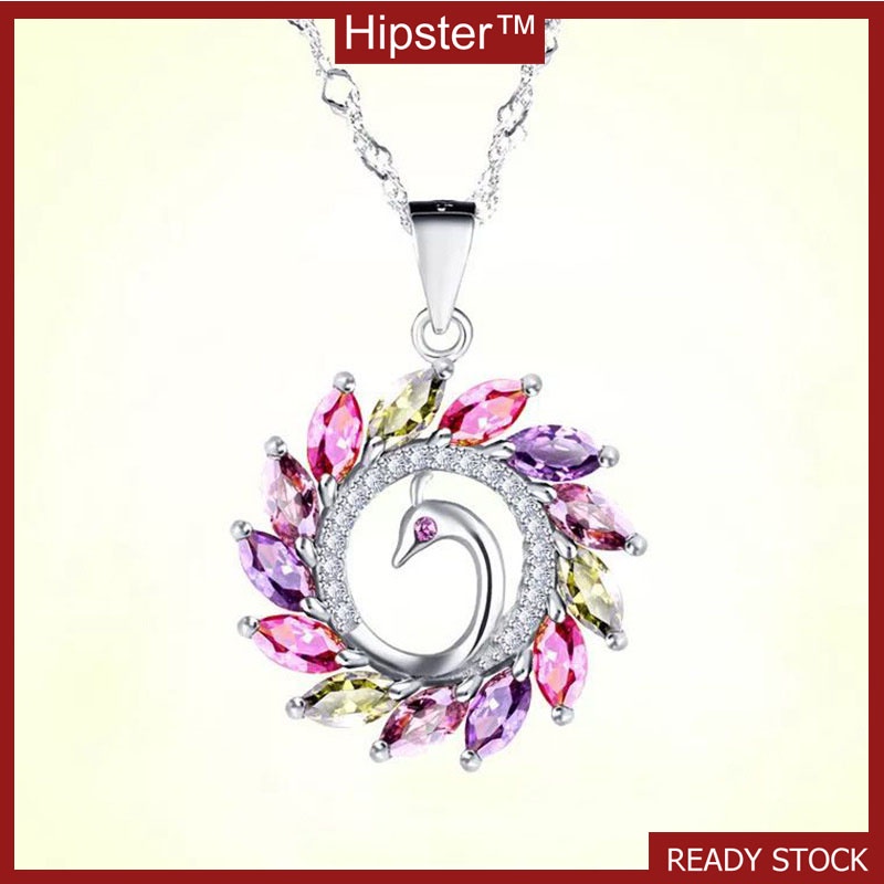 Creative Characteristic Colorful Peacock Open Screen Pendant Fashion Colored Gems Series Necklace