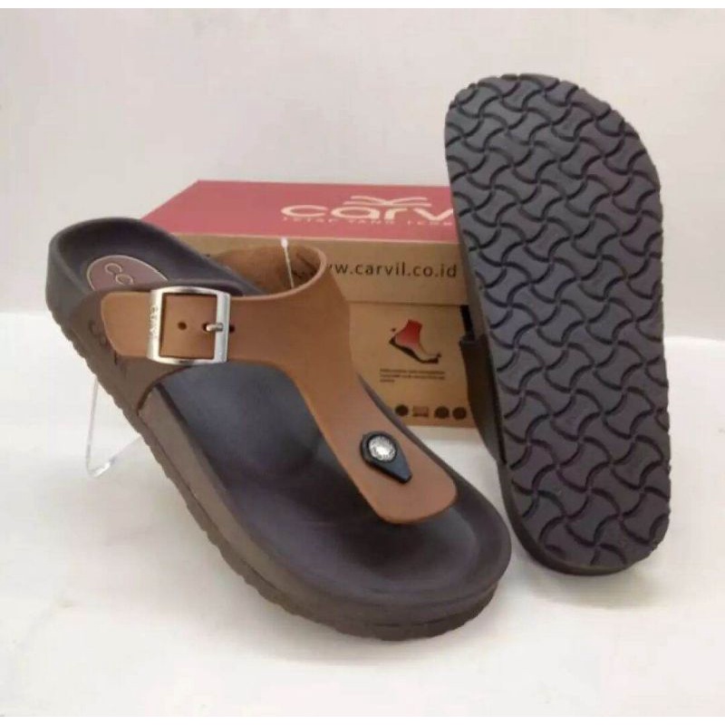 Sandal casual pria Carvil Boston 01 Coklat muda original