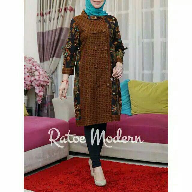 Tunik Batik Ratoe Modern Kode 031 Model Kancing 10 Bhn Katun Batik Mataram Fit To Size S -xxl