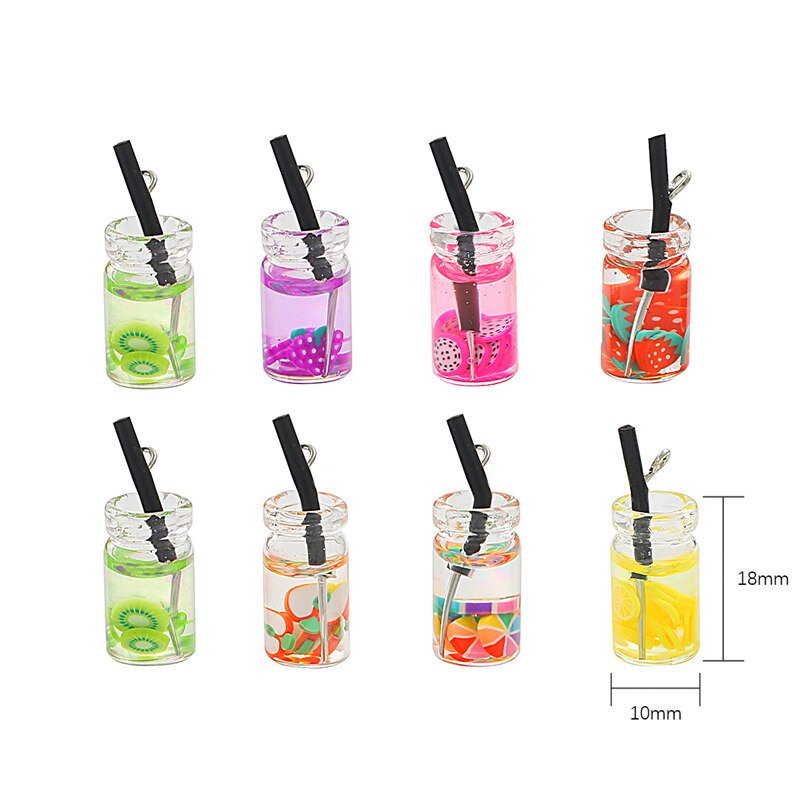 Charms Bubble Tea Fruit Juice Cup Bottle Pendant for Jewelry DIY Earrings Necklace Key Chain Making 18x10mm 6Pcs