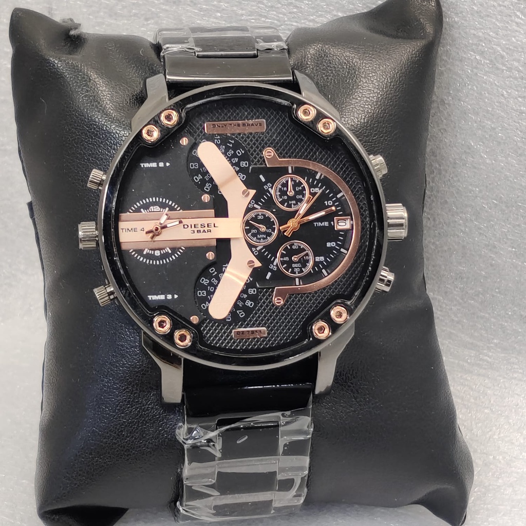 COD Jam Tangan Pria D1esel Rantai Dual Time Body Bulat Chrono Variasi Tanggal Aktif