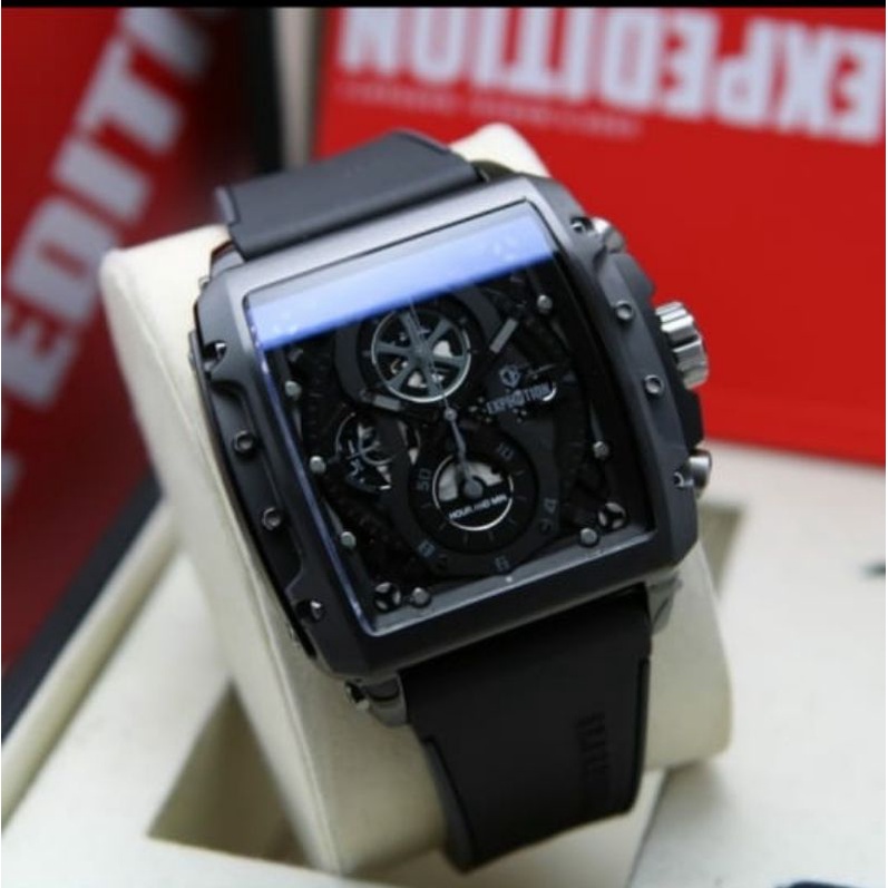 Expedition Original E6811 Jam Tangan Pria Tali Karet Hitam