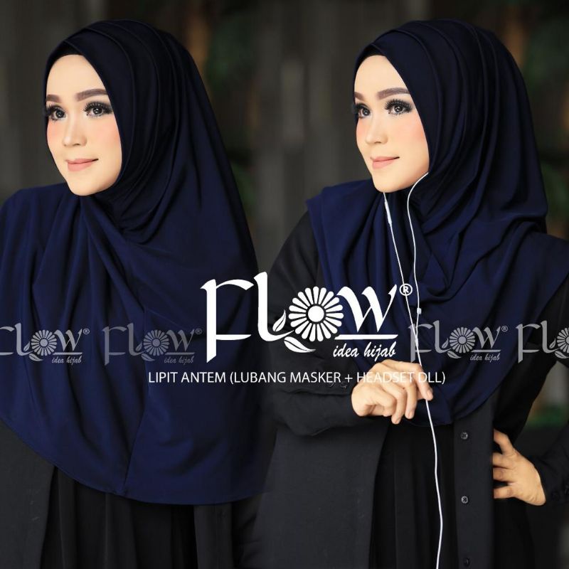 Jilbab Instan Simpel 2in1 Lipit Ori Flow-Navy
