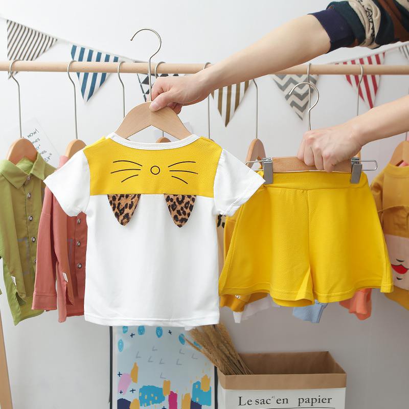 (0-3 Tahun) Setelan Baju Bayi Import SetG1320 Pakaian Anak Perempuan Kaos Kucing Cat