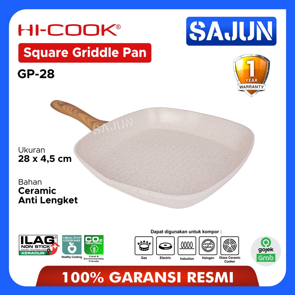 HI-Cook Square Griddle Pan GP-28 Panci Pemanggang Grill Pan 28 Cm