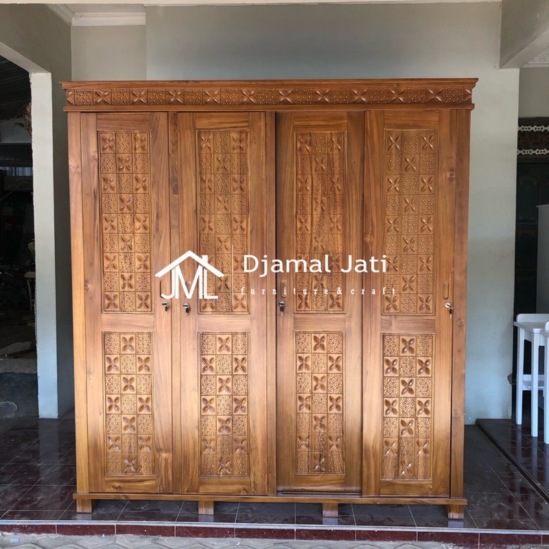 lemari pakaian minimalis kayu jati, lemari minimalis sliding, lemari