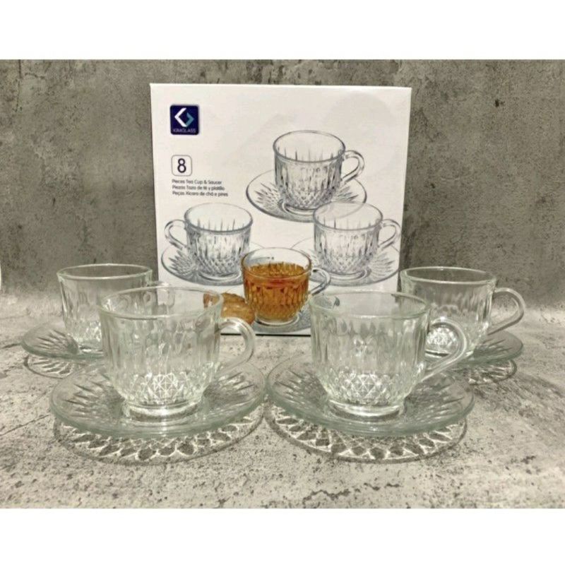 Kimglass Gelas Set / Kimglass Cangkir Set / Kimglass Cangkir dan Tatakan / Kimglass Cangkir Set 8 pc