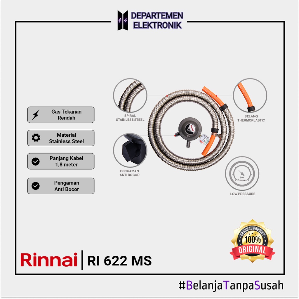 Rinnai RI 622 MS Selang Kompor Gas MURAH BANGET / GARANSI RESMI