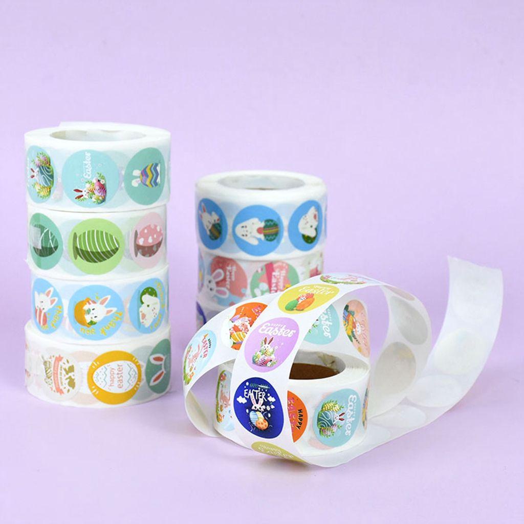 [Elegan] Paskah Stiker Kreatif 500pcs/roll Amplop Seal Dekorasi Happy Rabbit, Easter Egg Pattern Wrapping Sticker Box Tag