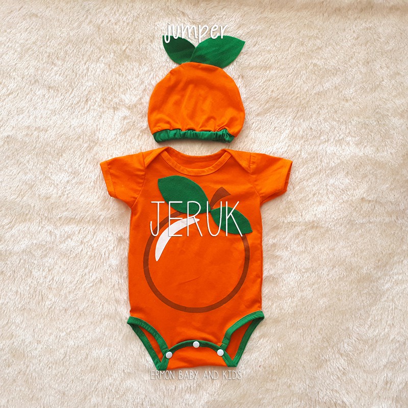 ✔️ baju bayi baju anak jumper bayi jeruk / orange baby romper ✔️