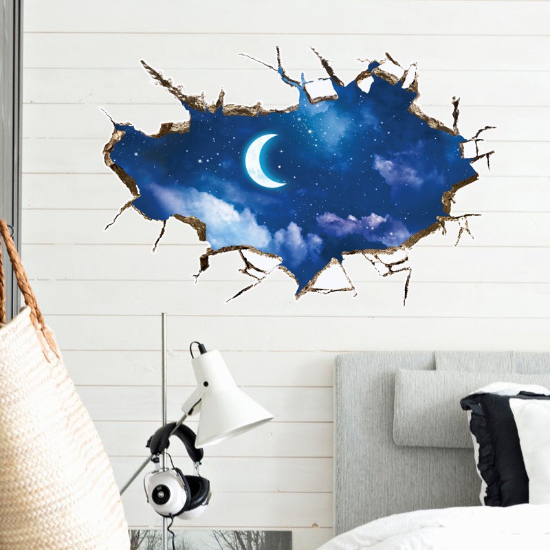 Reliza Wall Sticker Luar Angkasa Bulan Langit Stiker Dinding LDRHH