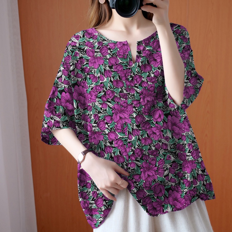 ZANZEA Women Floral Printed Shirts Round Neck Ladies Cocktail Party Blouse