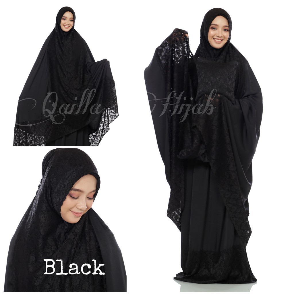 MUKENA ZARA KATUN SILKY PREMIUM BAHAN ADEM, MUKENA DEWASA HITAM JUMBO