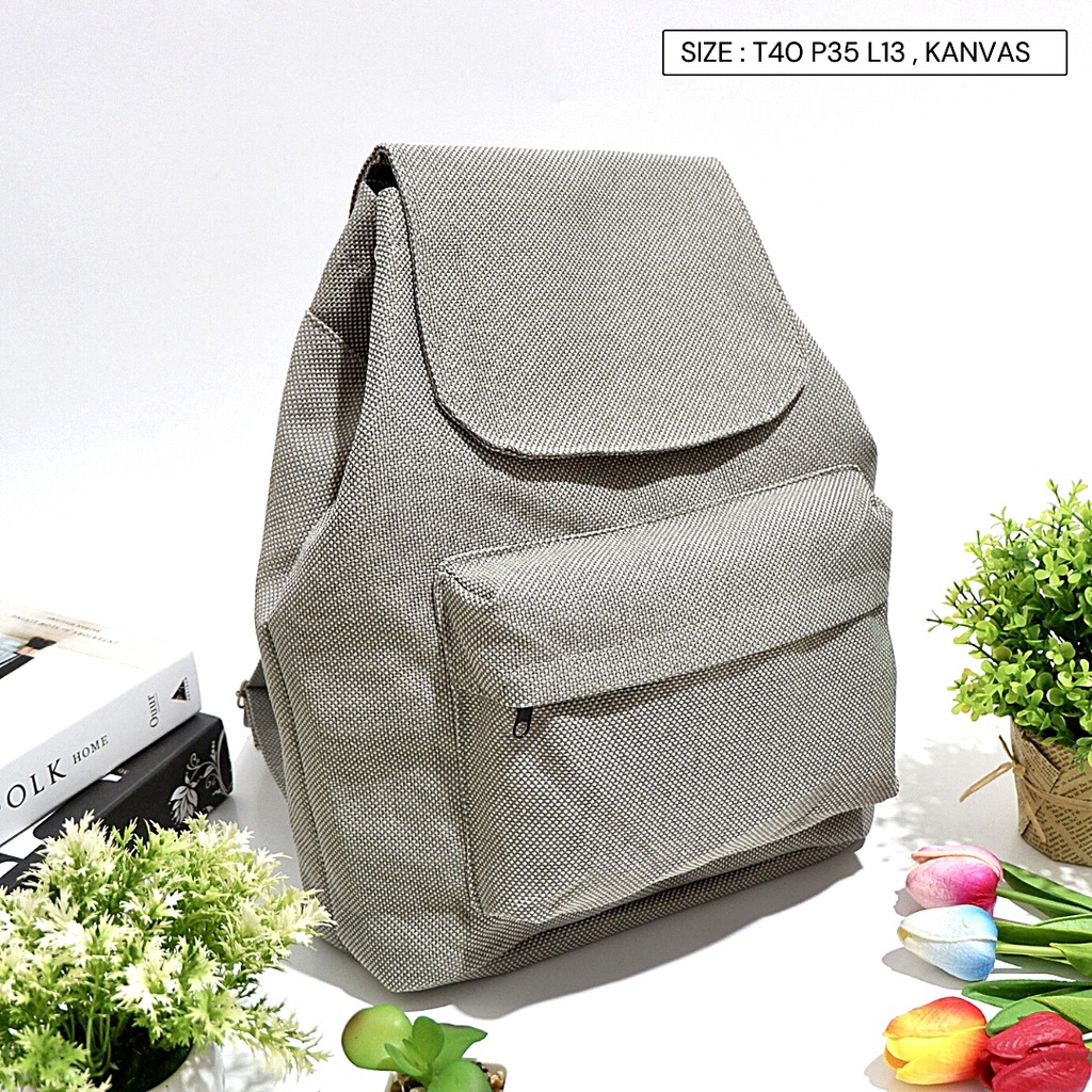 『Bebas Ongkir 』 Tas Bahan Lembut Kanvas Wanita Ransel Serut Sekolah Perempuan Besar ransel polos
