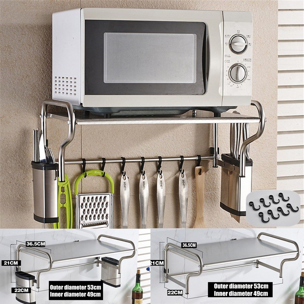 Stainless Steel Microwave Oven Rack Wall Mounted Kitchen Shelf Microwave Oven Rack Thicken Rack Shopee Indonesia