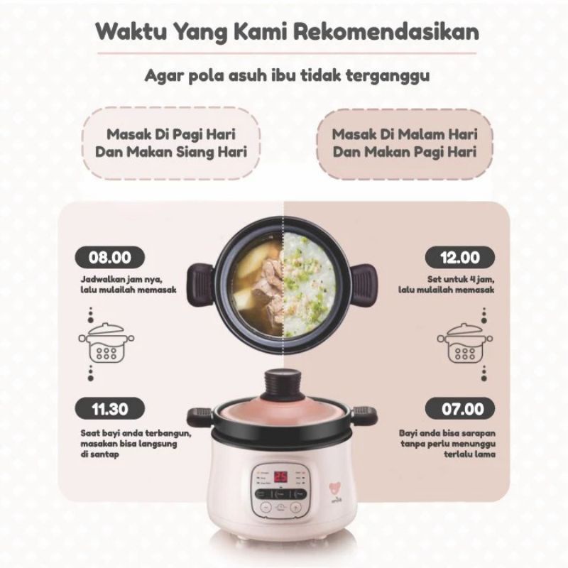 Emily Slowcooker Baby 0.8L Slow Cooker Bayi Timer Digital Claypot