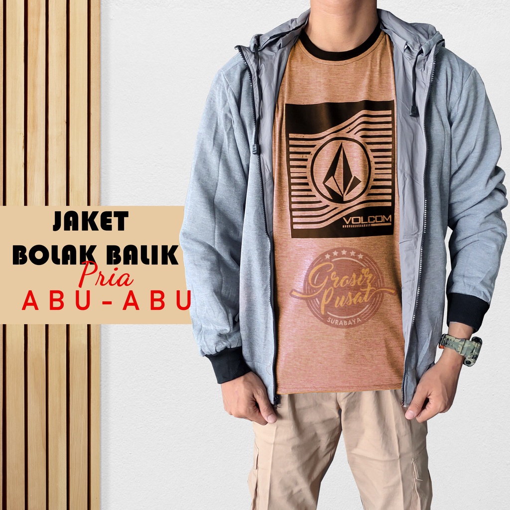 Jaket Bolak - Balik Abu Parasut Fleece 2 In 1 Hoodie