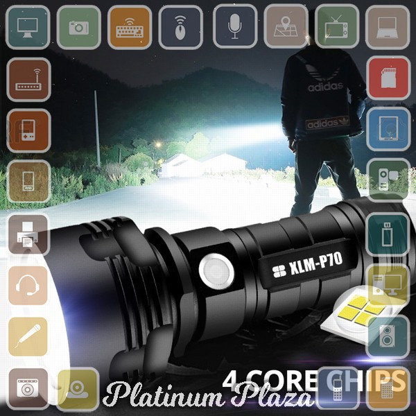 SHENYU Senter LED USB Rechargeable P70 XHP50 50W 1000 Lumens with 26650 Battery - XLMP`3B0IP9- Black