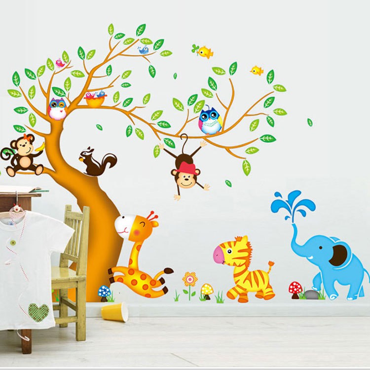 RELIZA WALL STICKER 2X60X90 POHON HEWAN N CUTE ANIMAL TREE STIKER DINDING XY1163 AY242