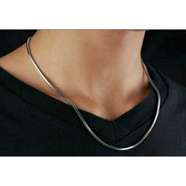 Kalung Titanium Pria Silver Perak Emas Putih Anti Karat Cowok Cewek Wanita Kalung Pria Cowok Keren K