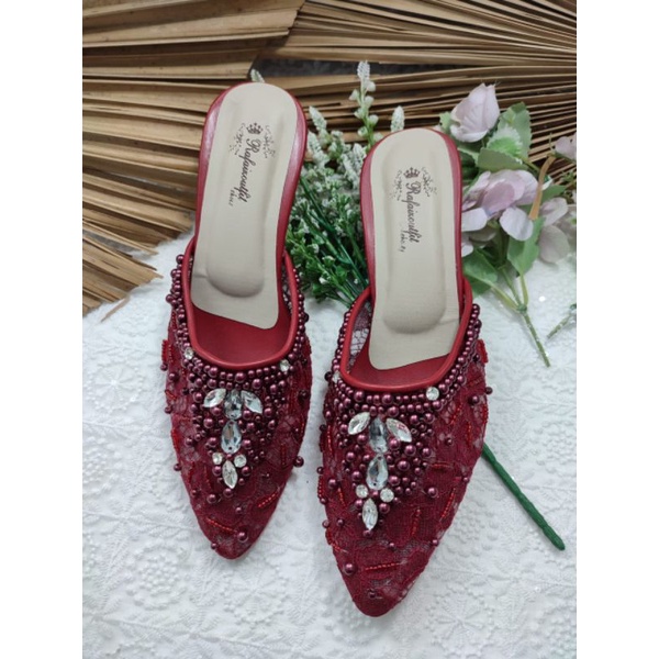 sepatu rafaizoutfit model Angela merah marron 5cm lanciip