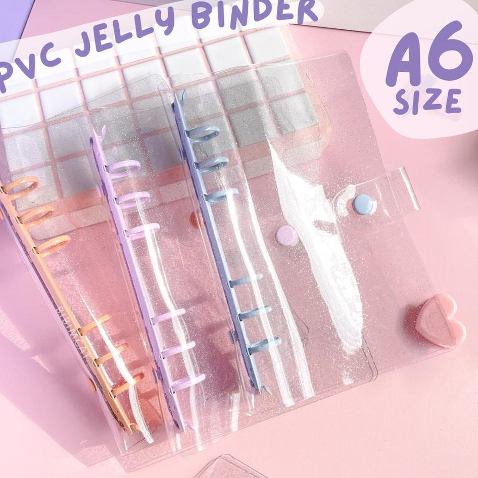 

Best - A6 Size Binder Keuangan PVC Jelly Cover Case 6 Ring Warna